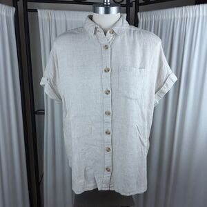 Soft Surroundings Linen Blend Button Down Shirt, Light Tan, Women's Size S